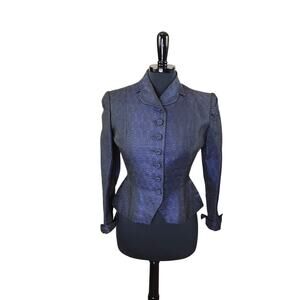Vintage Glenhaven Tailored Blazer Jacket Blue Black Structured Peplum